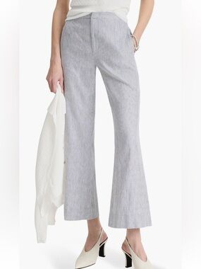 Vince Ticking Stripe Crop Flare Linen & Cotton Pants - Blue - Size 2